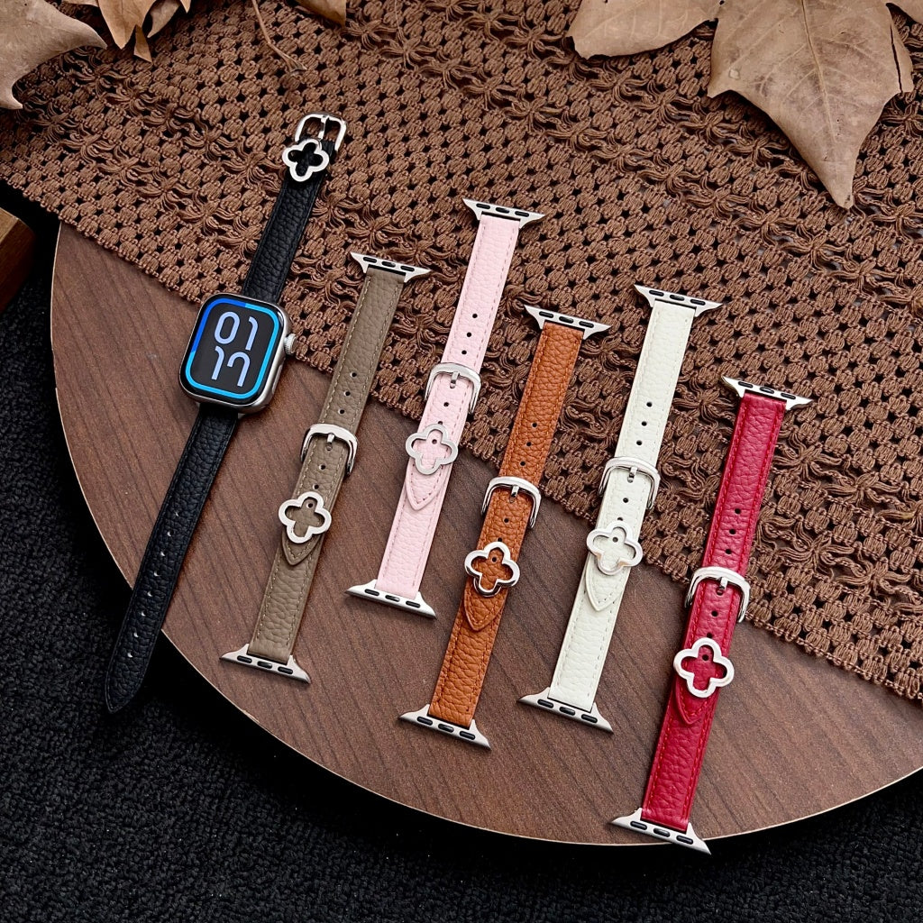 Clover Decor Leather Apple Watch Band