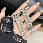 Double-Row Pearl Metal Strap For Apple Watch