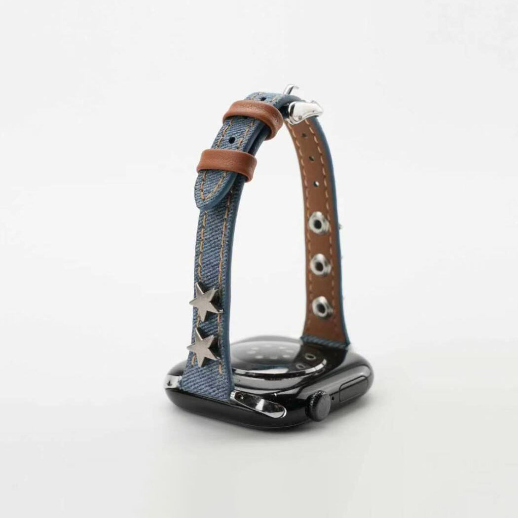 Retro Star Stud Denim Band For Apple Watch