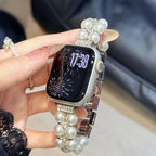 Double-Row Pearl Metal Strap For Apple Watch