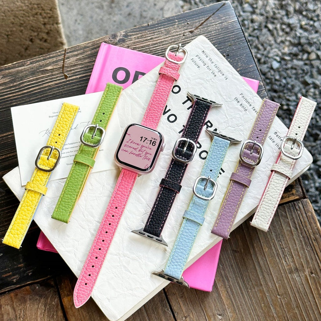 Leather Oval Buckle Strap For Apple Watch