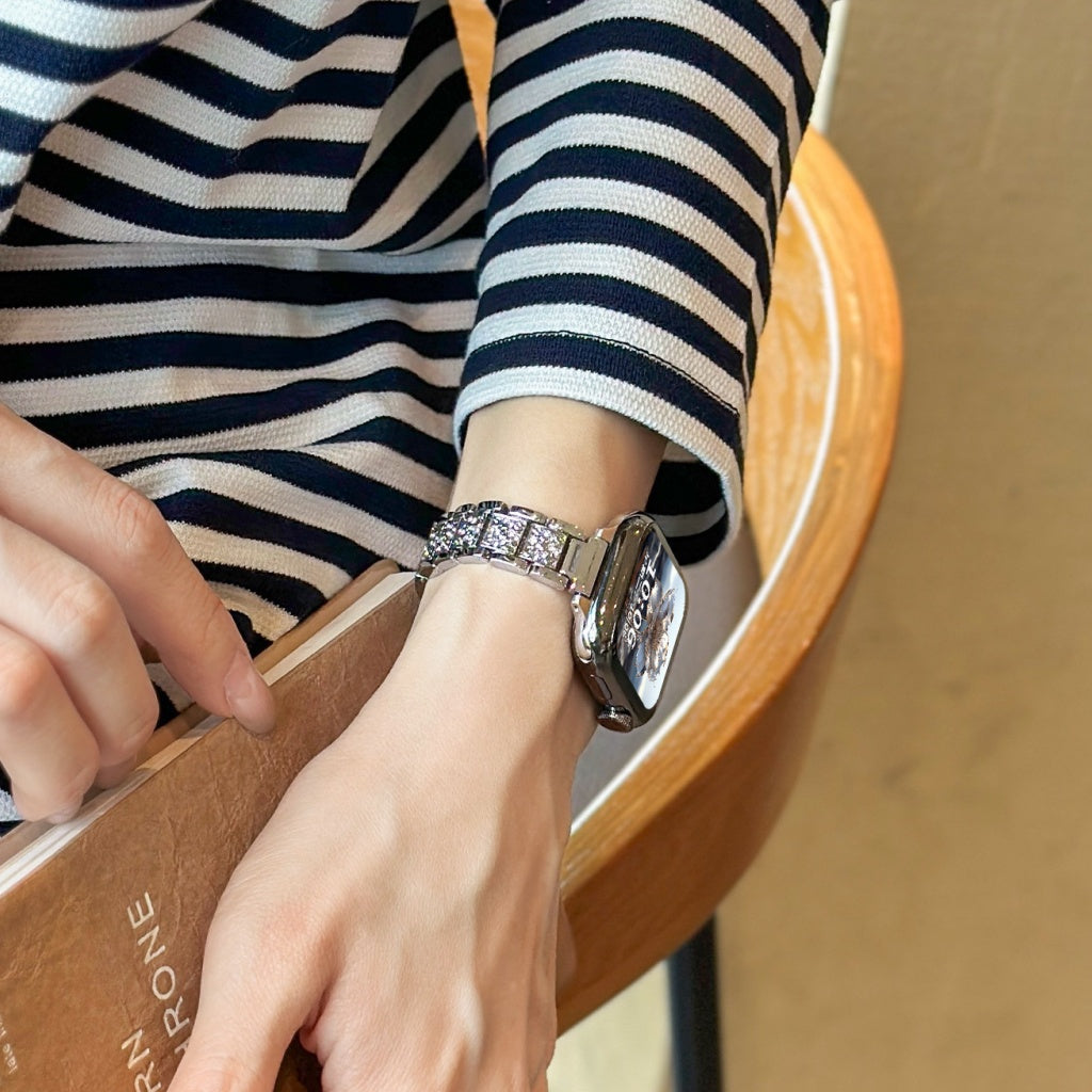 Diamond-Encrusted Metal Chain Strap For Apple Watch