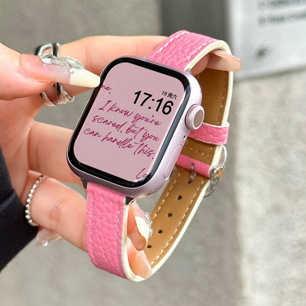 Leather Oval Buckle Strap For Apple Watch