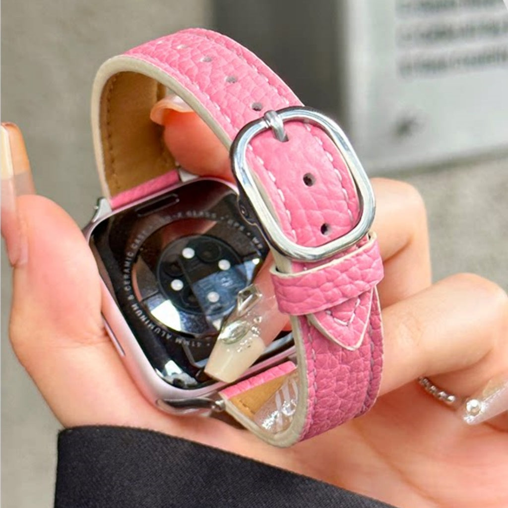 Leather Oval Buckle Strap For Apple Watch