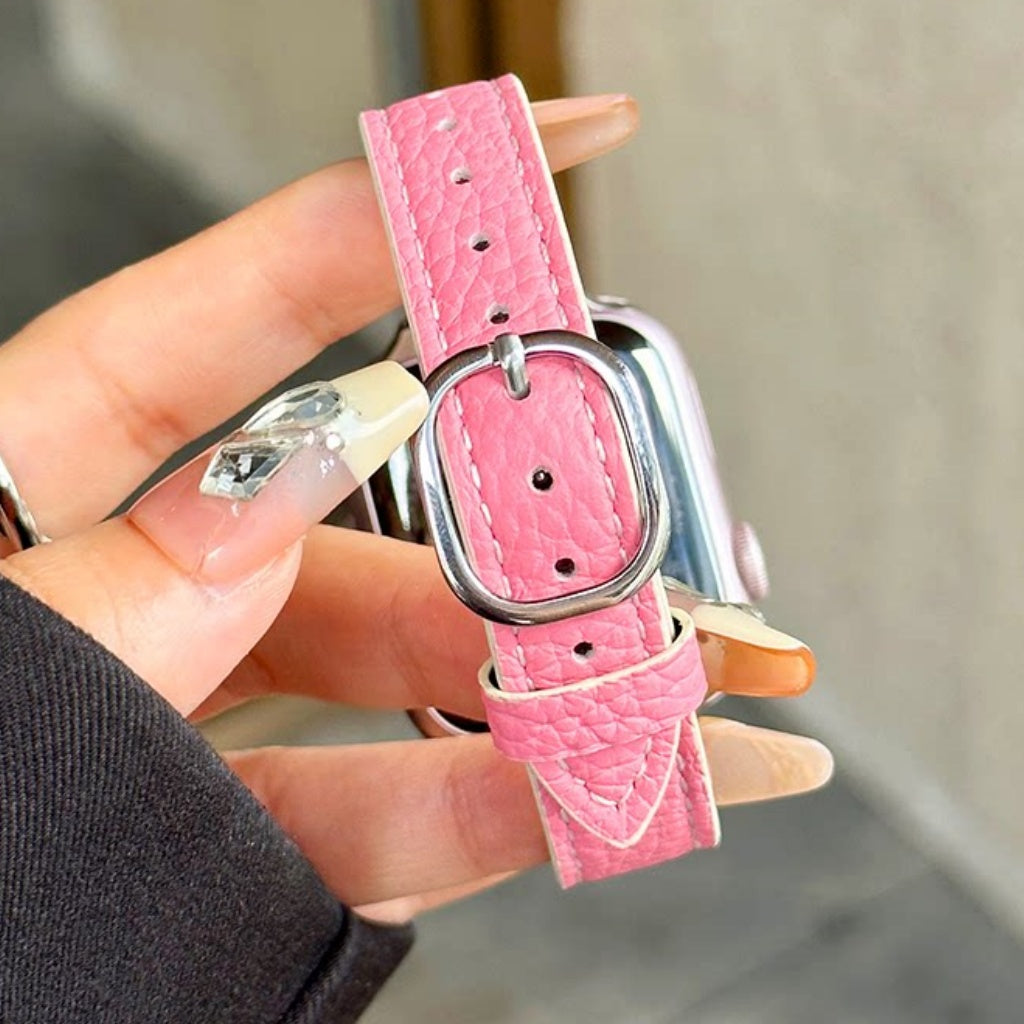 Leather Oval Buckle Strap For Apple Watch