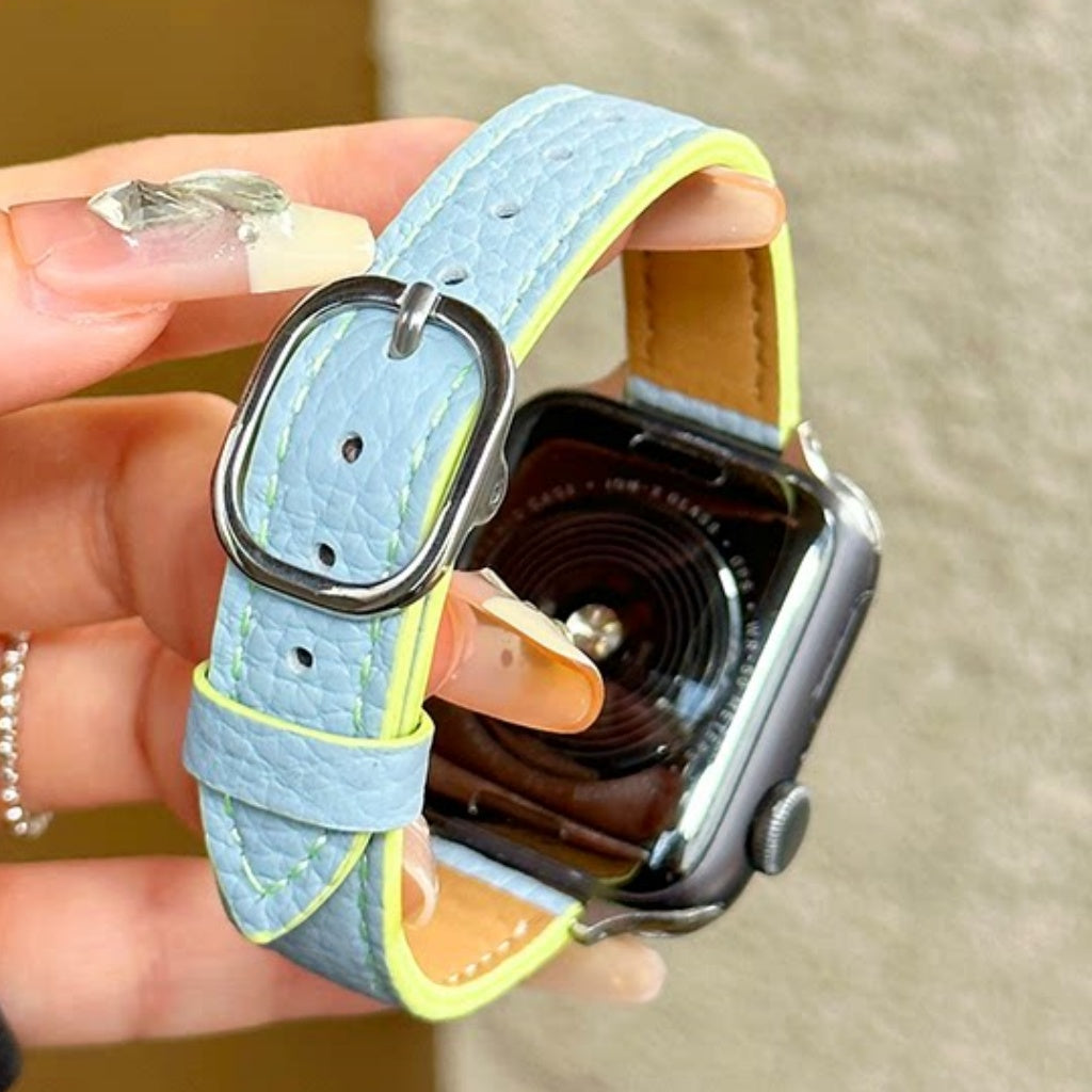 Leather Oval Buckle Strap For Apple Watch