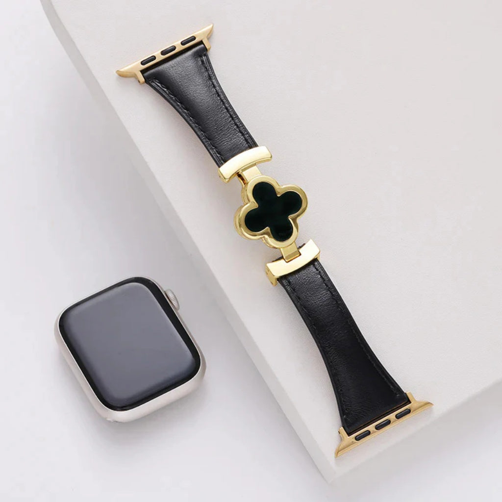 Flower Emblem Leather Apple Watch Band
