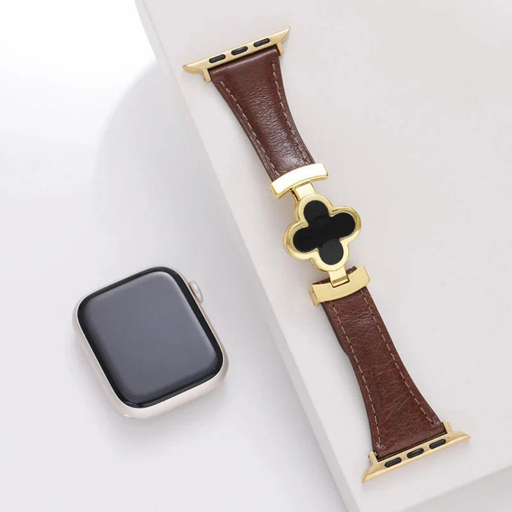 Flower Emblem Leather Apple Watch Band