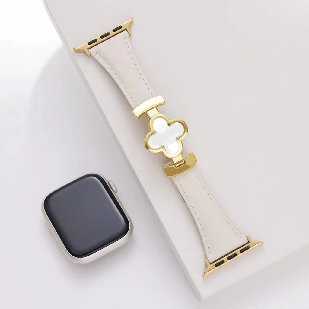 Flower Emblem Leather Apple Watch Band