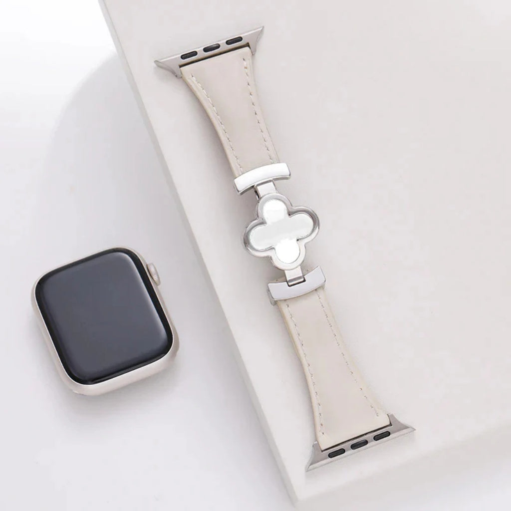Flower Emblem Leather Apple Watch Band