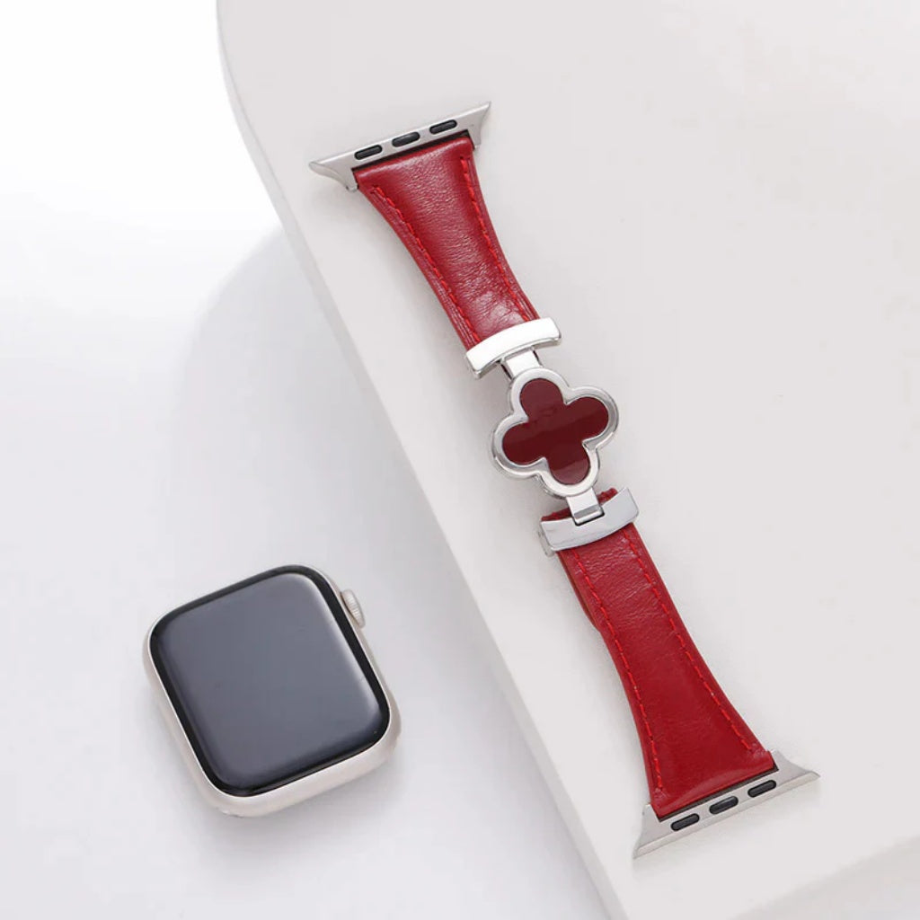 Flower Emblem Leather Apple Watch Band