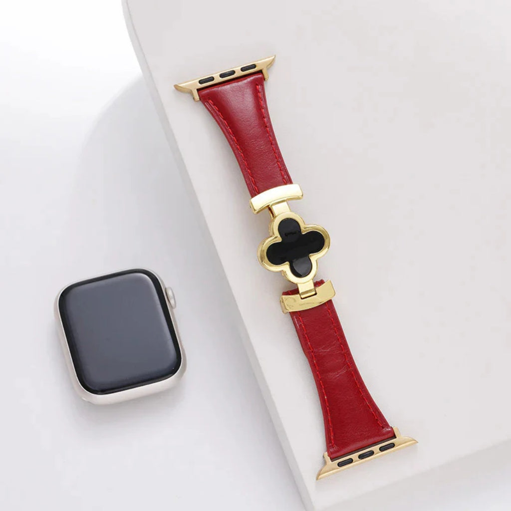 Flower Emblem Leather Apple Watch Band