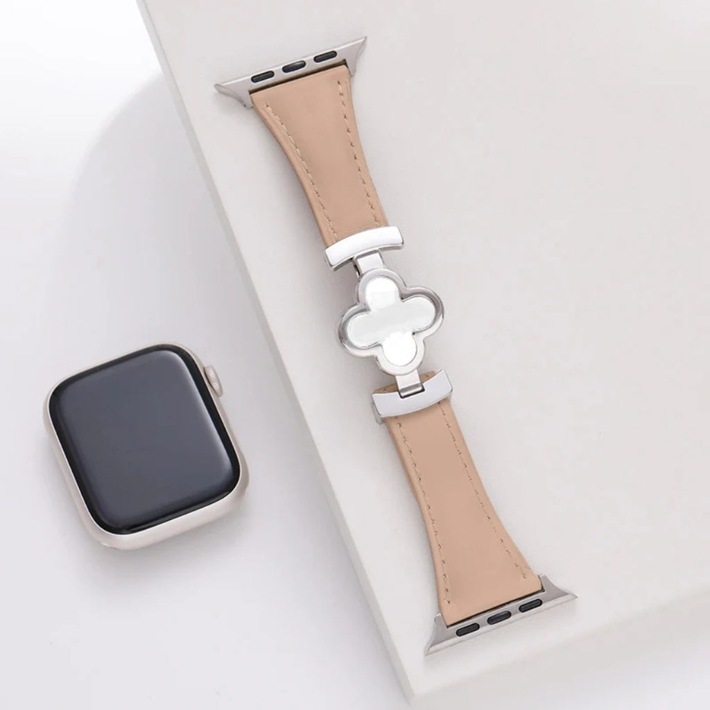 Flower Emblem Leather Apple Watch Band