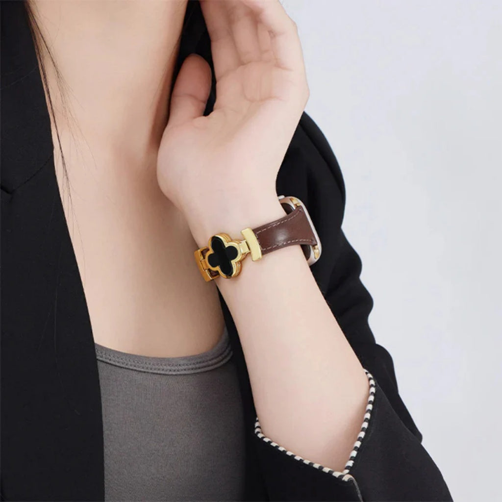 Flower Emblem Leather Apple Watch Band