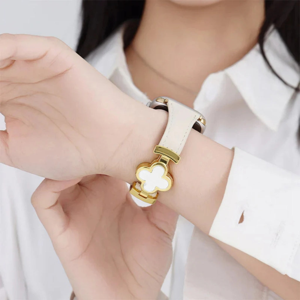 Flower Emblem Leather Apple Watch Band