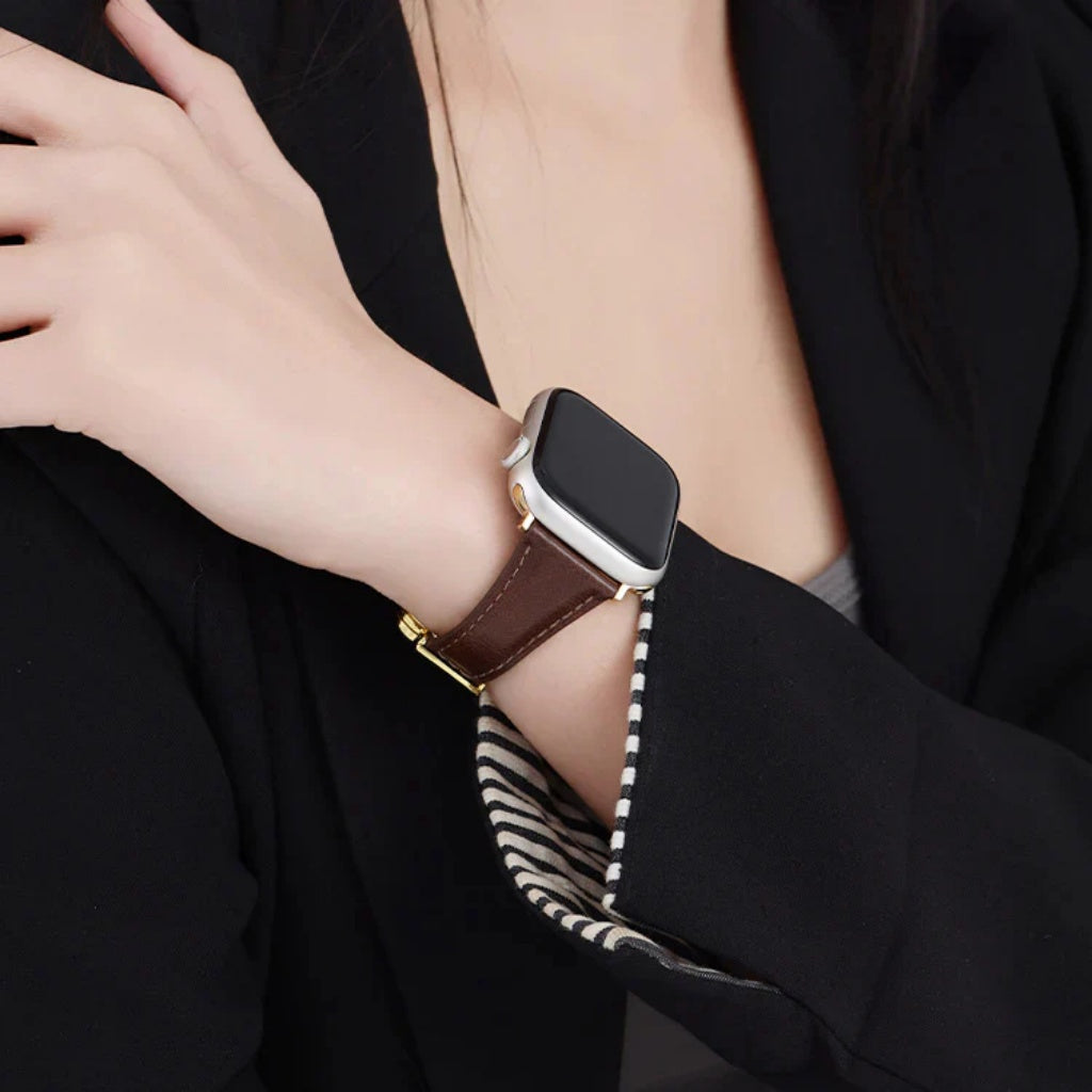 Flower Emblem Leather Apple Watch Band