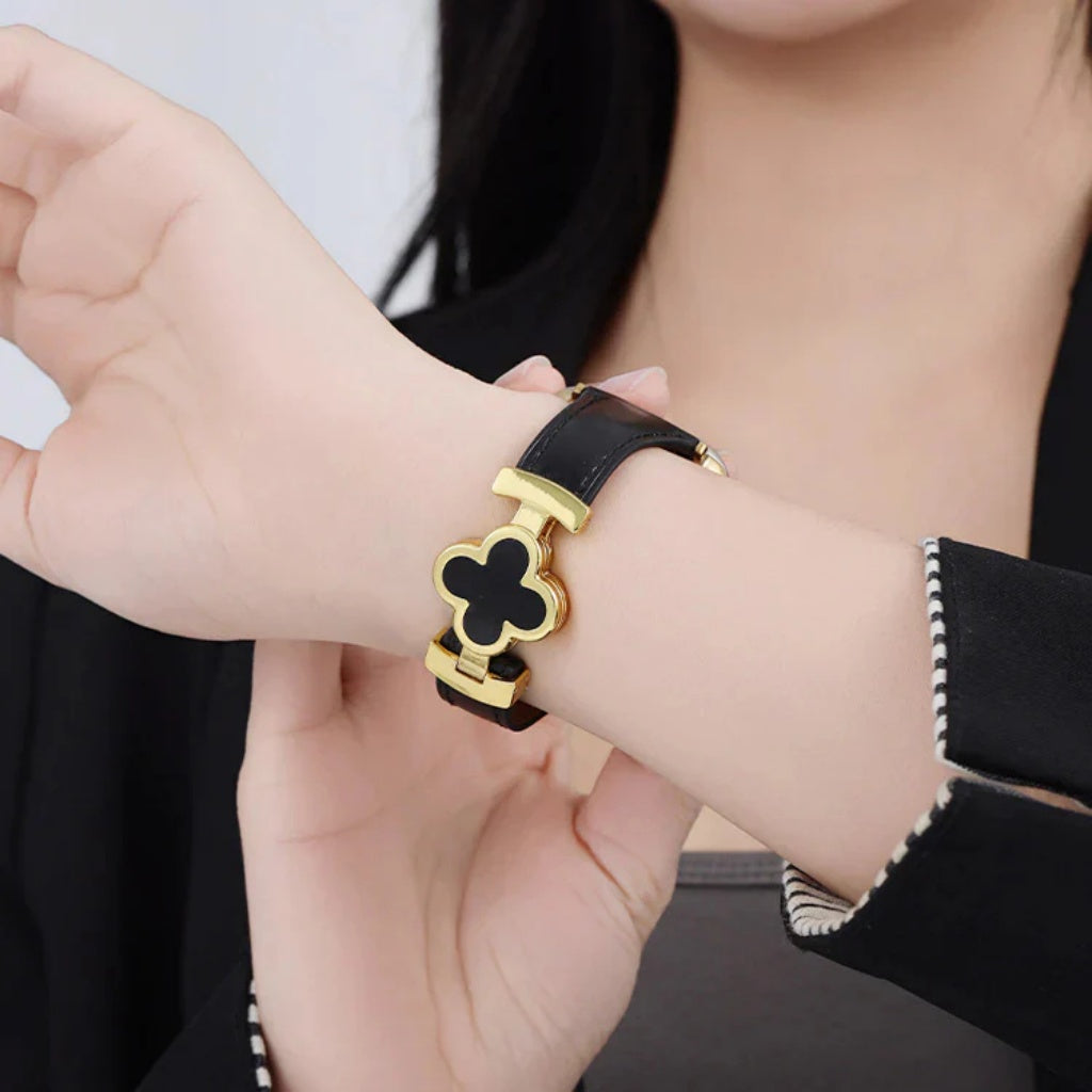 Flower Emblem Leather Apple Watch Band