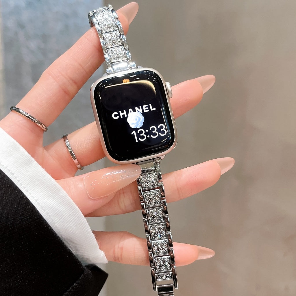 Diamond-Encrusted Metal Chain Strap For Apple Watch