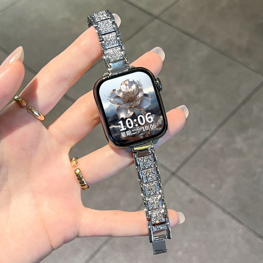 Diamond-Encrusted Metal Chain Strap For Apple Watch