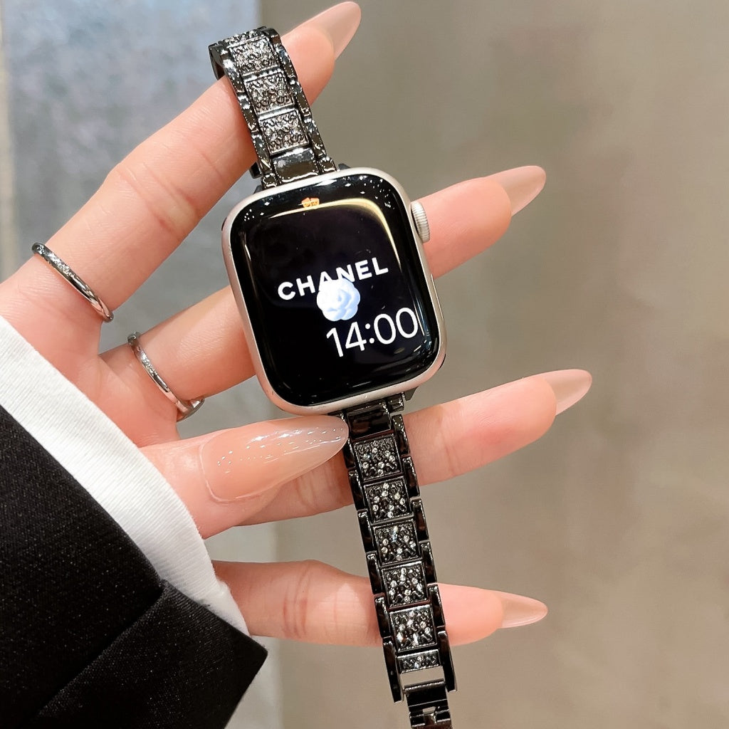 Diamond-Encrusted Metal Chain Strap For Apple Watch