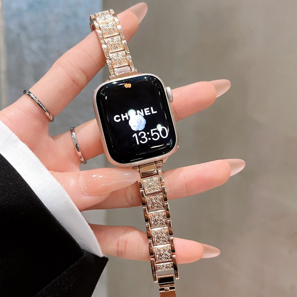 Diamond-Encrusted Metal Chain Strap For Apple Watch