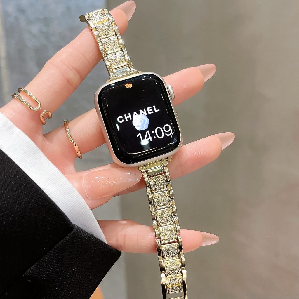Diamond-Encrusted Metal Chain Strap For Apple Watch