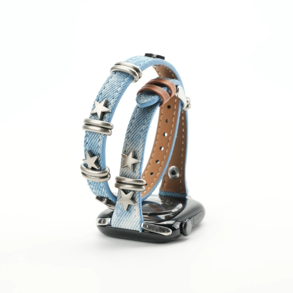 Retro Star Stud Denim Band For Apple Watch
