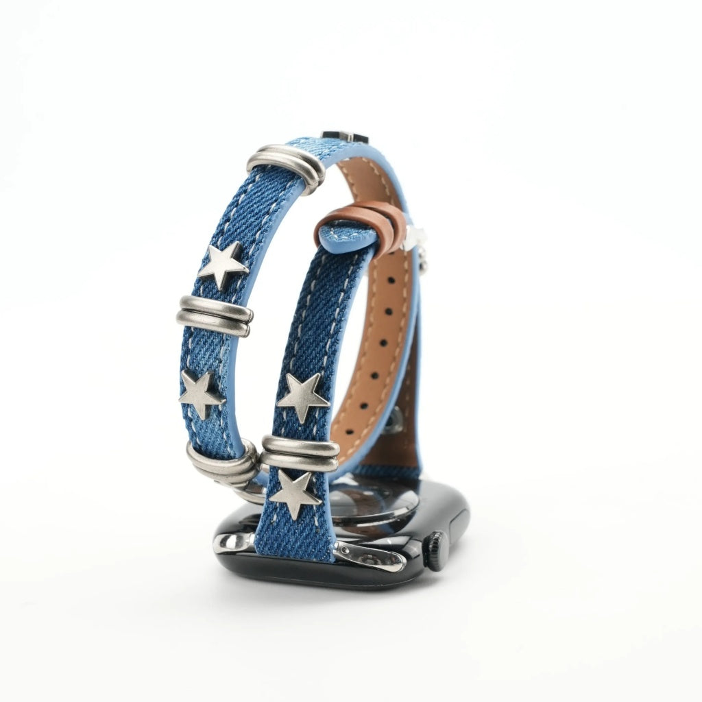 Retro Star Stud Denim Band For Apple Watch