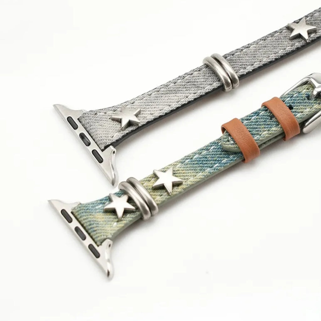 Retro Star Stud Denim Band For Apple Watch