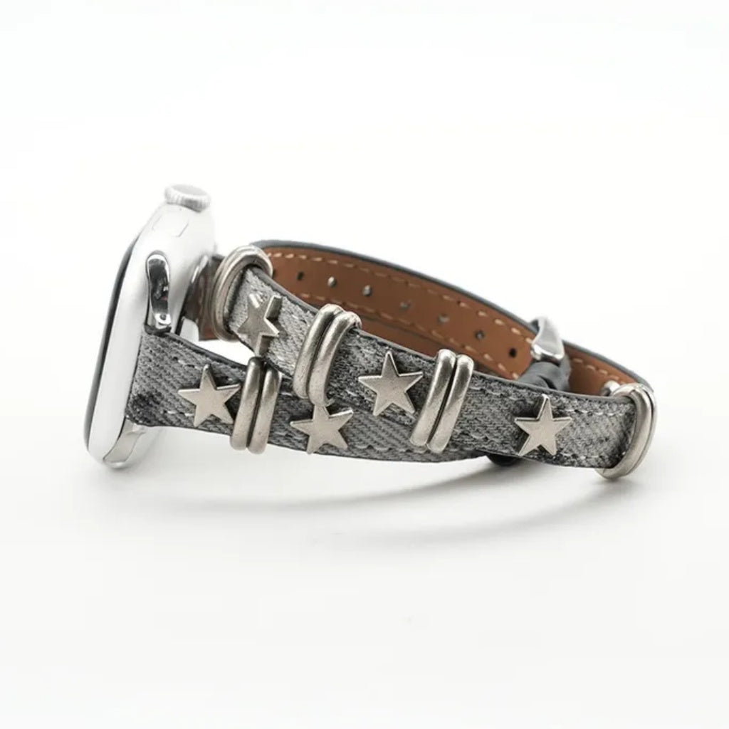 Retro Star Stud Denim Band For Apple Watch