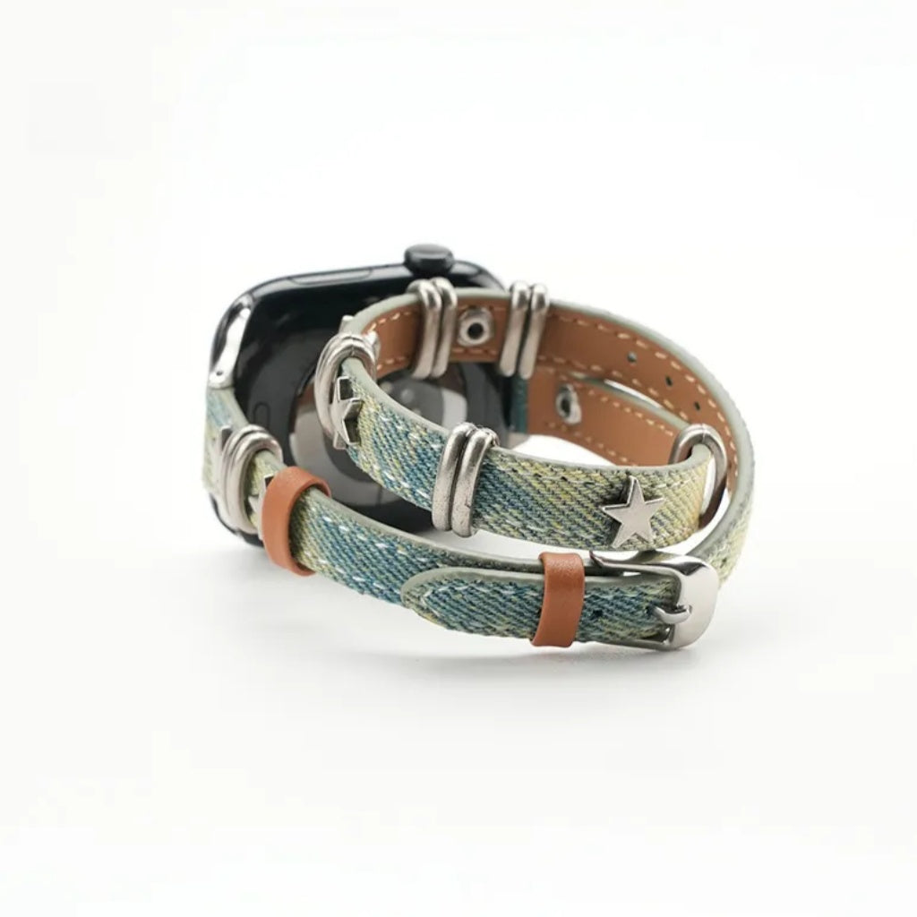 Retro Star Stud Denim Band For Apple Watch